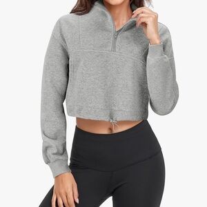 Tanst Sky Women's Quarter Zip Cropped Sweatshirt Long Sleeve Drawstring Hem